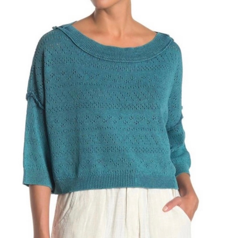 Free People Sand‎ Castle Pullover Top Sweater Deep Pacific